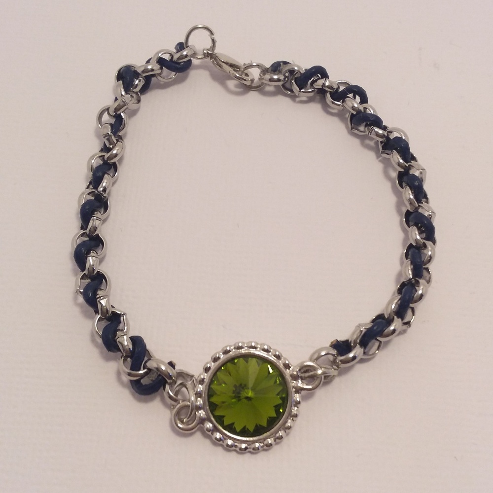 Swarovski Green Crystal Leather Braided Bracelet
